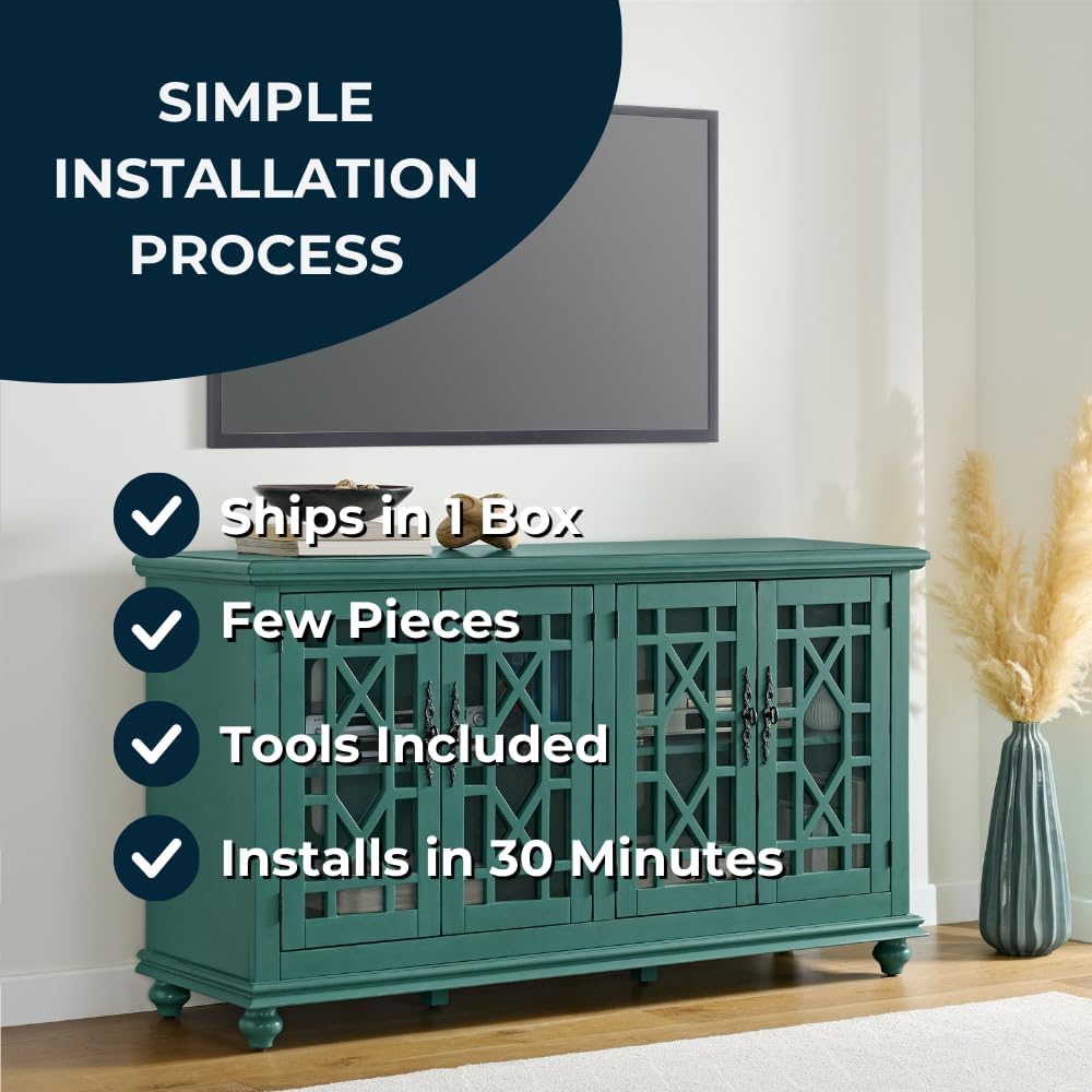 Martin Svensson Home Elegant TV Stand, 63' W x 35' H, Antique Teal-Green