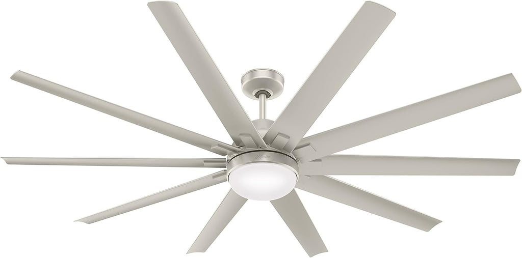 Hunter Fan 72 inch Ceiling Fan with Light, Outdoor or Indoor Matte Nickel Ceiling Fan for Porch, Living Room, Office, Kitchen, Garage, 10 Blades (Renewed)