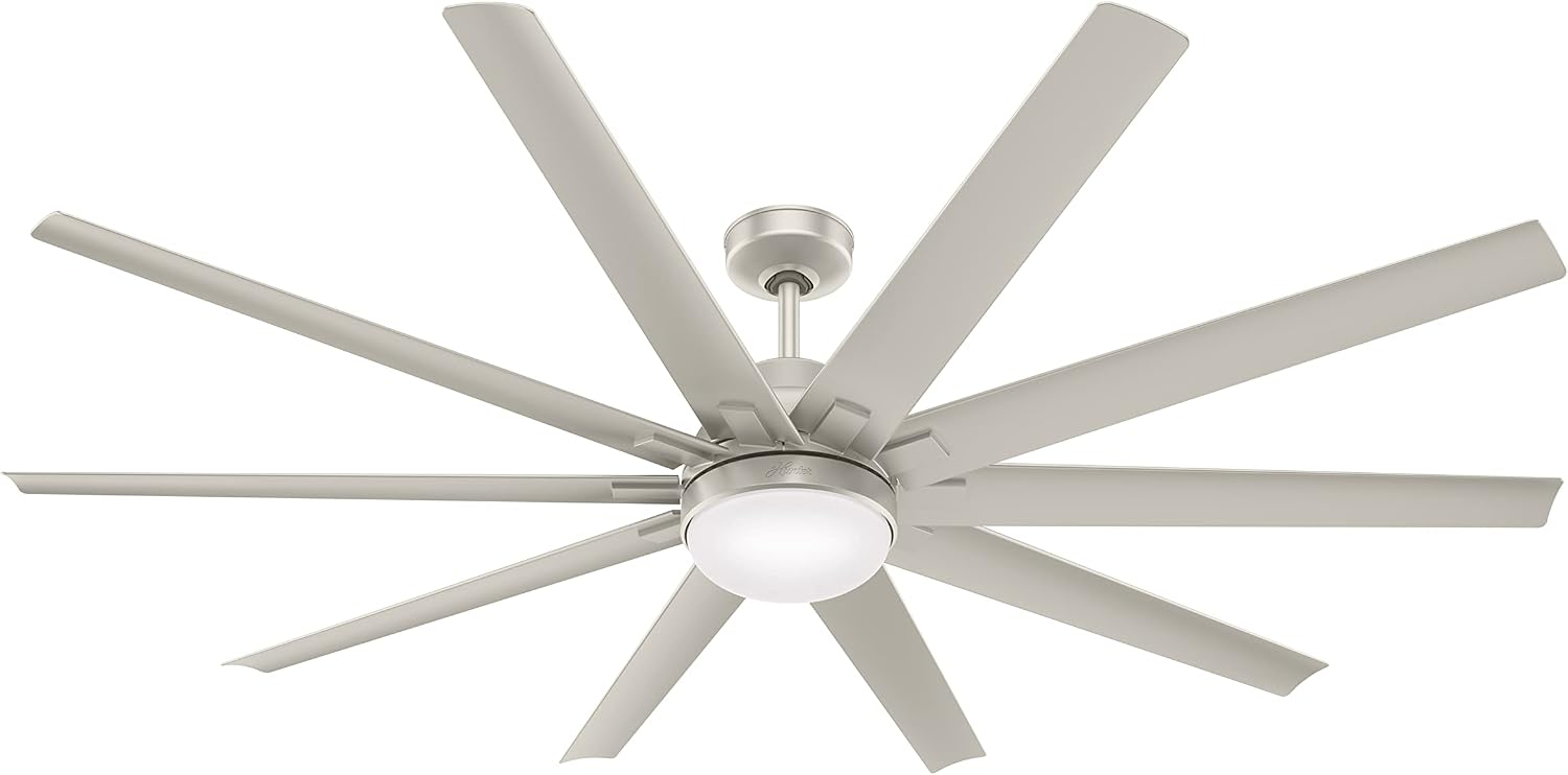 Hunter Fan 72 inch Ceiling Fan with Light, Outdoor or Indoor Matte Nickel Ceiling Fan for Porch, Living Room, Office, Kitchen, Garage, 10 Blades (Renewed)