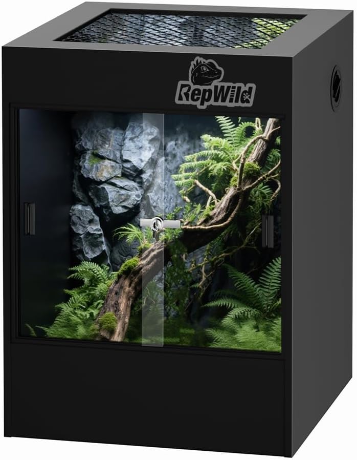 33 Gallon PVC Tall Reptile Tank/Terrarium, RepWild 18' x 18' x 24' Arboreal Reptile Habitat Enclosure with Sliding Door & Heavy-Duty Screen for Amphibians, Crested Gecko Lizard Chameleon