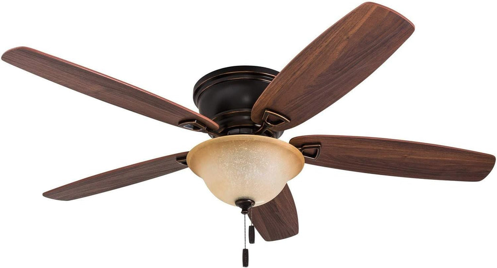 Honeywell Glen Alden 52 Inch Indoor LED Ceiling Fan with Bowl Light, Pull Chain Control, 5 Dual-Finish Blades, Quiet Reversible Motor, White