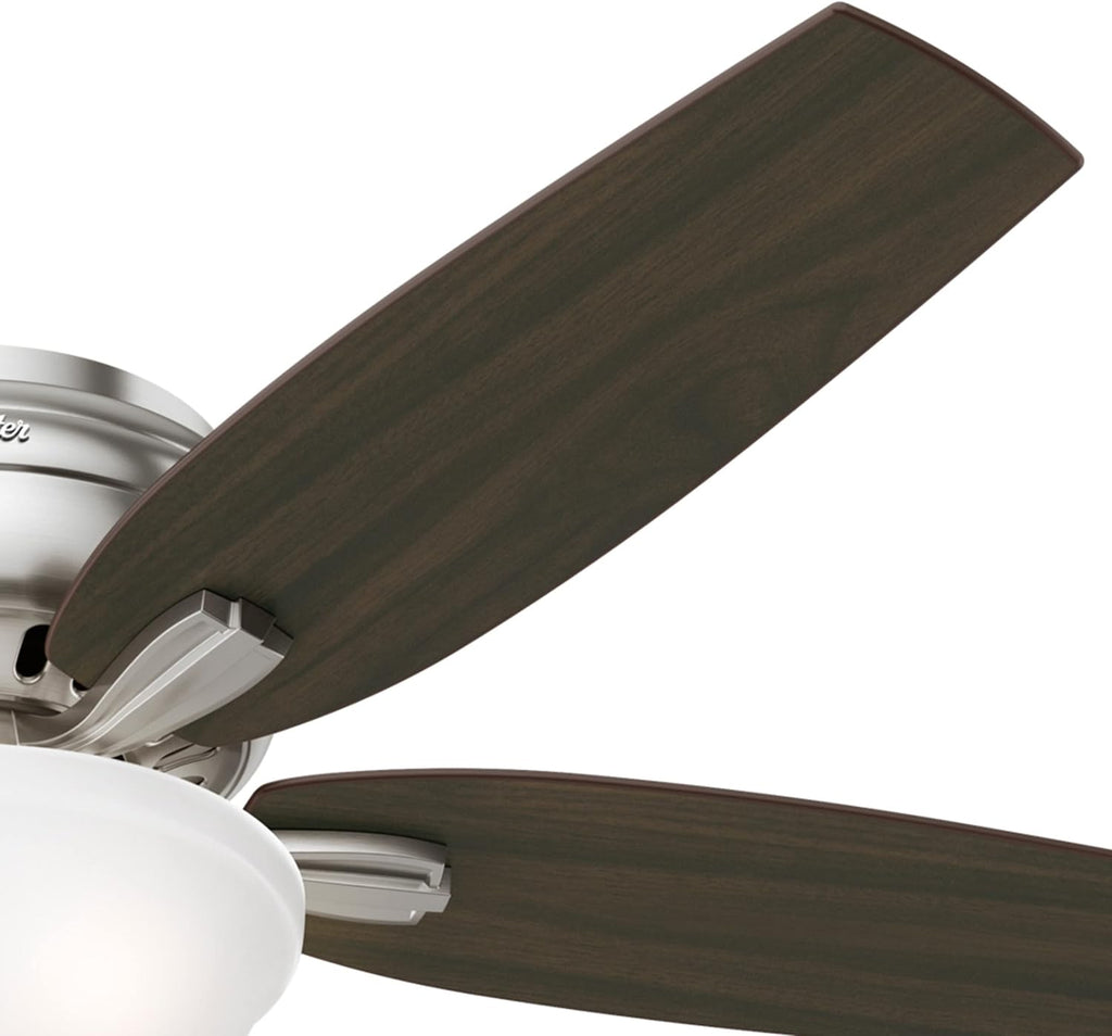 Hunter 52 inch Indoor Ceiling Fan with LED Light - Ceiling Fan with Pull Chain, For Bedroom or Living Room, Low Profile Flush Mount, No Remote, 5 Blades, Includes Bulbs- Newsome 53315, Brushed Nickel
