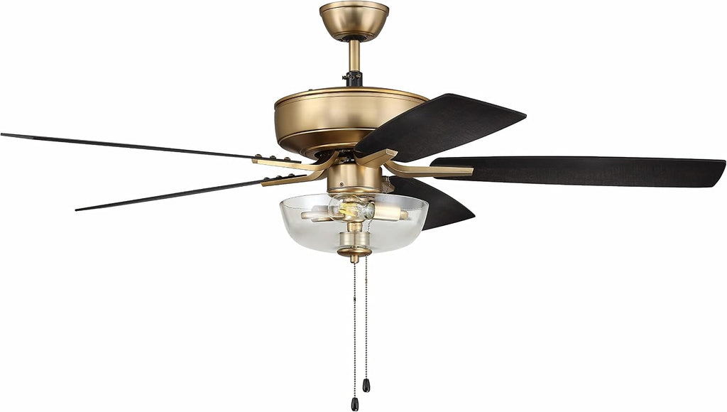 Craftmade 52' Pro Plus P101FSB-52BWNFB Indoor Fan with Clear Bowl Light Kit in Satin Brass with Reversible Black Walnut/Flat Black Blades