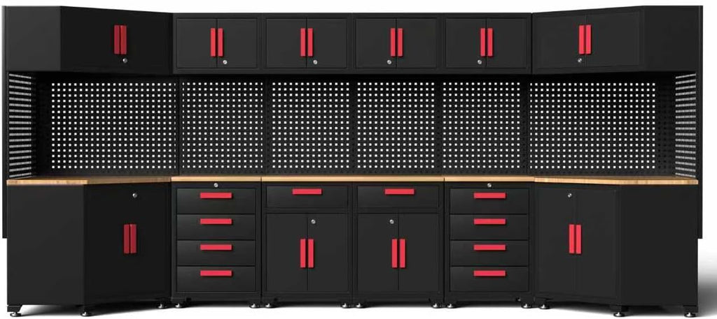 Garage Storage Cabinet System,2Pack Garage Cabinets and Storage System Included Steel Drawers Rolling Chest,Locked Storage Cabinet, Perfect for Organizing Garage and Tools, Red Handle