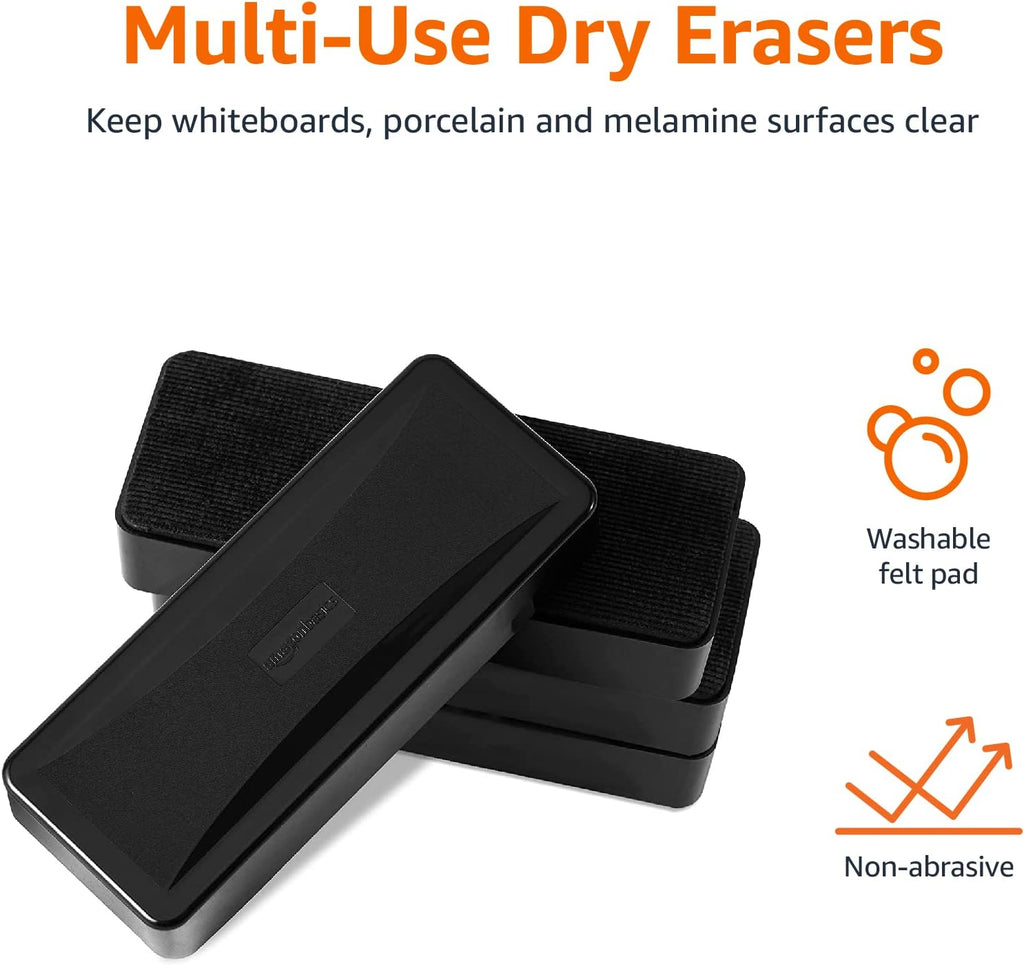 Amazon Basics Dry-Erase Whiteboard Erasers with Soft Pile, for School, Office, Home, and Classroom, Black, 48-Pack