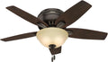 Hunter 42 inch Indoor Ceiling Fan with LED Light - Bronze Ceiling Fan with Pull Chain, For Bedroom or Living Room, Low Profile Flush Mount, No Remote, 5 Blades - Newsome 51081, Premier Bronze