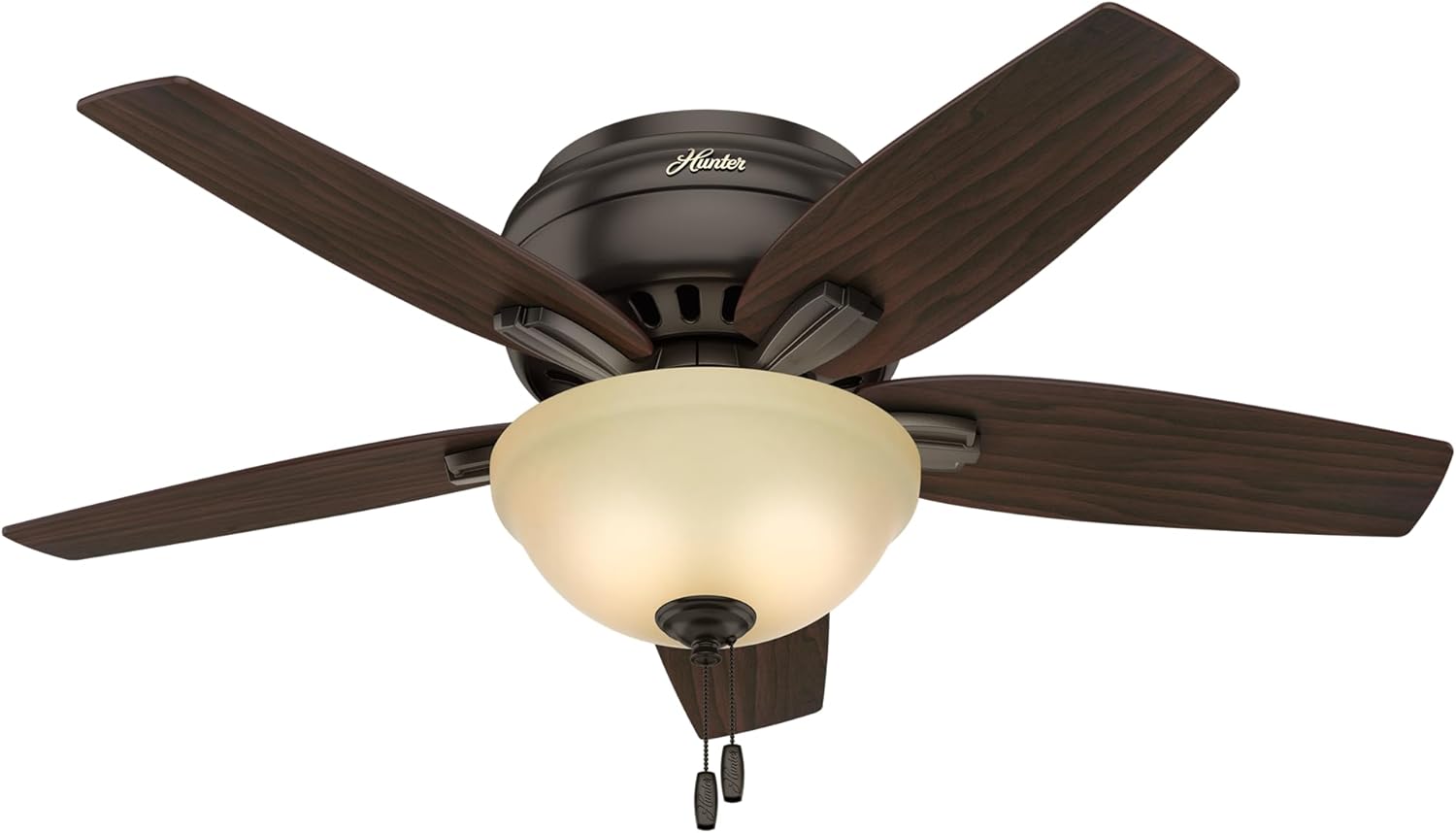 Hunter 42 inch Indoor Ceiling Fan with LED Light - Bronze Ceiling Fan with Pull Chain, For Bedroom or Living Room, Low Profile Flush Mount, No Remote, 5 Blades - Newsome 51081, Premier Bronze