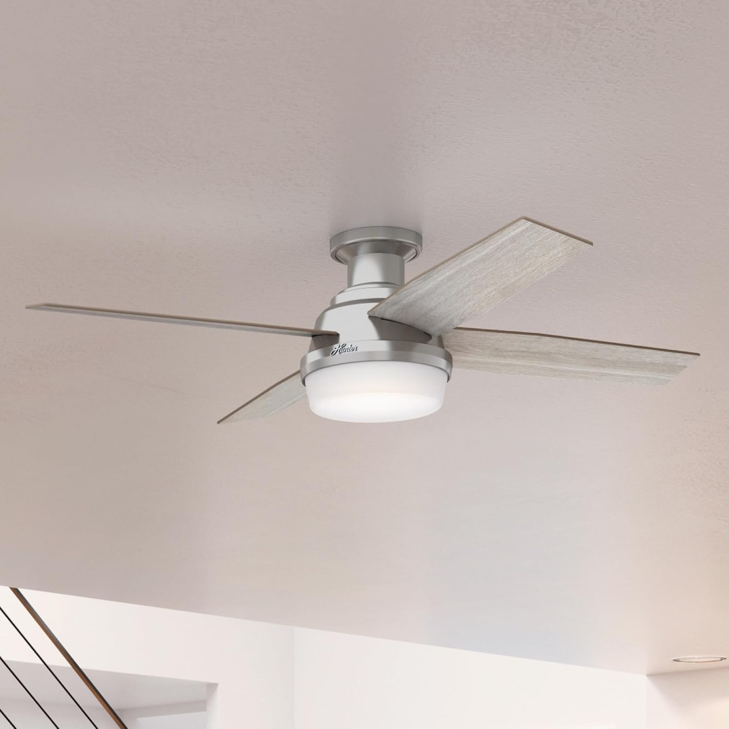 Hunter Fan 52 inch Indoor Ceiling Fan with LED Light, Brushed Nickel Ceiling Fan with Remote for Bedroom, Office or Living Room, 4 Blades (Renewed)