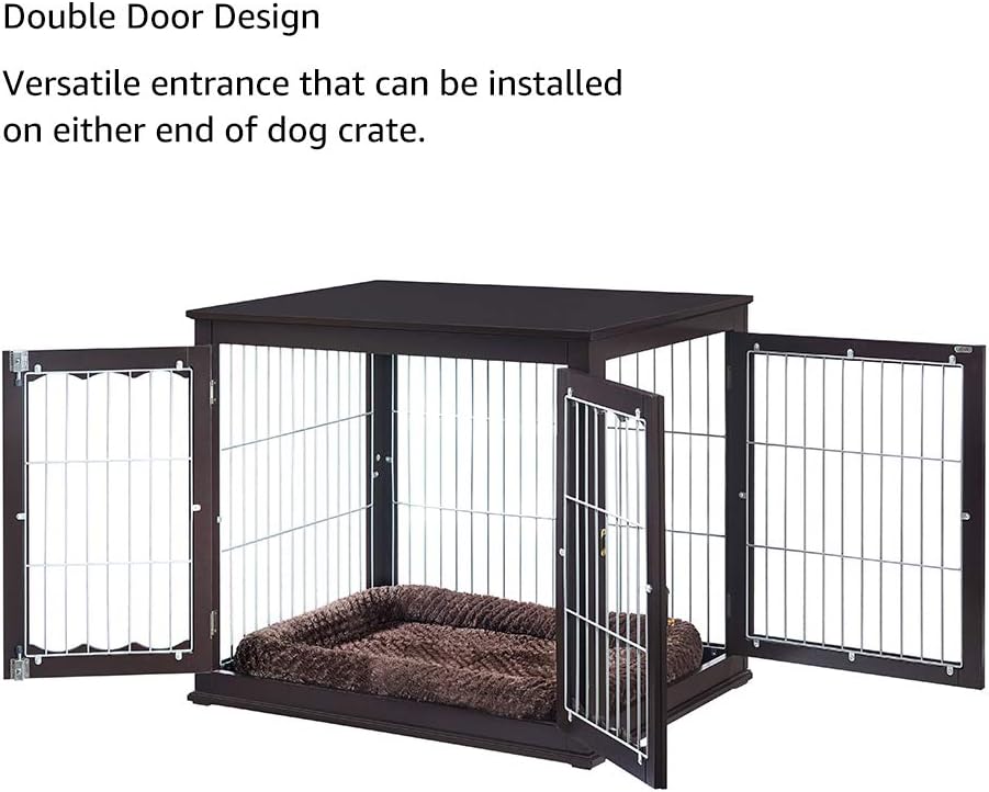unipaws 36 Inch Furniture Style Dog Crate End Table with Cushion, Wooden Wire Pet Kennels with Double Doors, Large Dog House Indoor Use