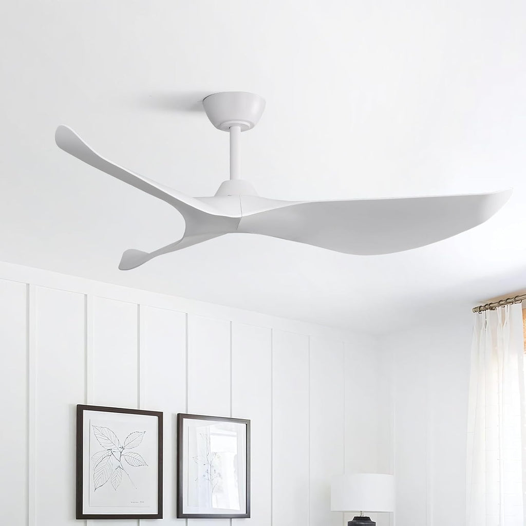CACI Mall 52' White Ceiling Fan No Light, Modern, Remote Control, Low Profile, 3 Blades Ceiling Fan with Noiseless Reversible Dc Motor for Living room, Bedroom