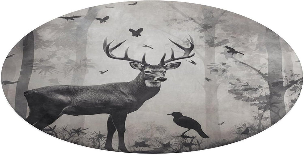 Hunting Silhouette of Deer Coral Velvet Round Floor Mat Non-Slip Bath Rug Floor Covering for Bathroom Vanity Guest Suite & Vacation Home