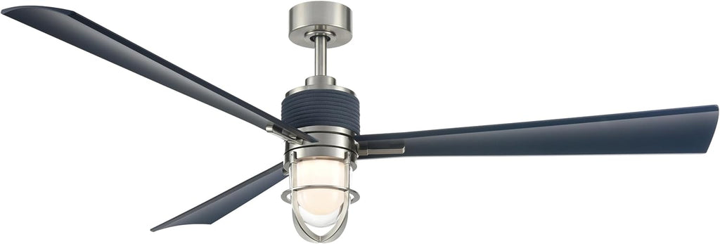 MINKA-AIRE F768L-BNW/NVY Nauticus 65' 3-Blade LED Smart Indoor/Outdoor Ceiling Fan in Brushed Nickel Wet and Navy Blades with Clear Glass