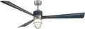 MINKA-AIRE F768L-BNW/NVY Nauticus 65' 3-Blade LED Smart Indoor/Outdoor Ceiling Fan in Brushed Nickel Wet and Navy Blades with Clear Glass
