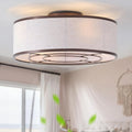 20 Inch Boho Ceiling Fan with Light, Low Profile Flush Mount Caged Ceiling Fan, Bladeless Brown Drum Chandelier with Remote, 6 Speed Reversible DC Motor for Bedroom Living Room, Nursery