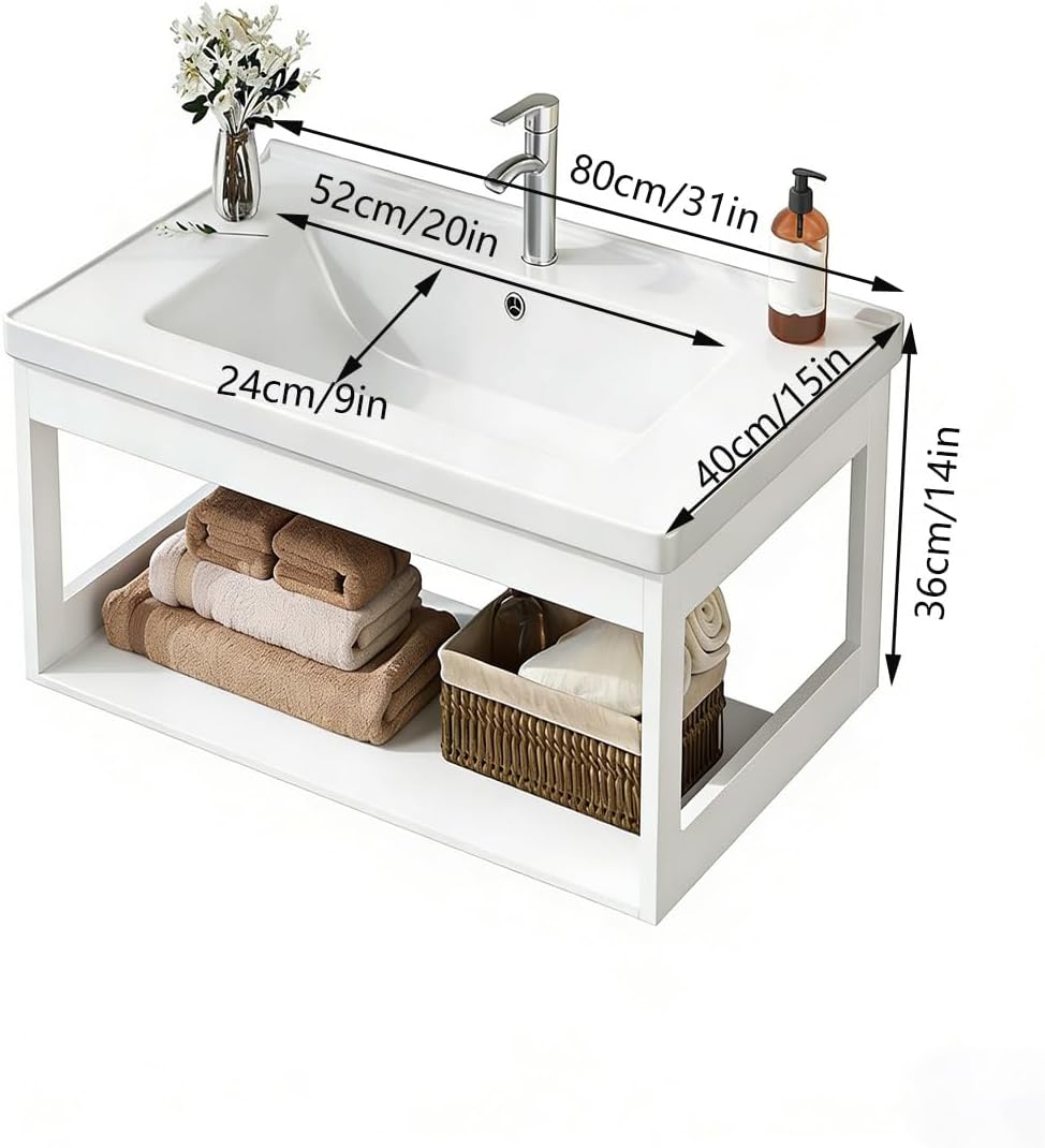 Modern Corner Bathroom Vanity，Easy-to-Clean Bathroom Sink Cabinet ，Floating Vanity Bathroom Vanity Open Shelf ，for Guest Baths Master Suites(31in)