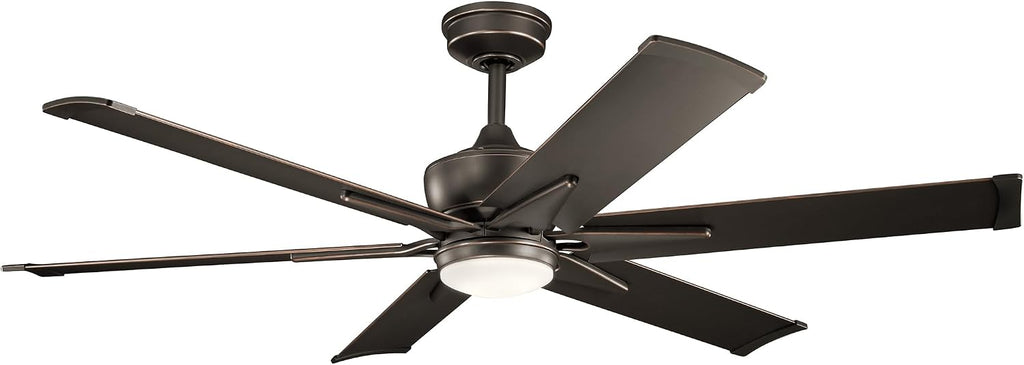 Kichler Szeplo II 60 in 6-Blade Outdoor Ceiling Fan with LED Light, DC Motor Wet Rated Patio Fan with Etched Cased Opal Glass in Old Bronze for Pergola Porch, 300300OZ