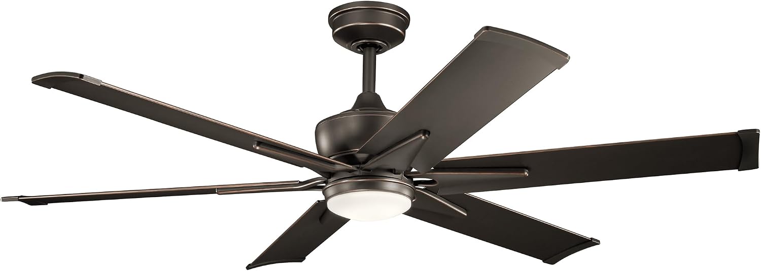 Kichler Szeplo II 60 in 6-Blade Outdoor Ceiling Fan with LED Light, DC Motor Wet Rated Patio Fan with Etched Cased Opal Glass in Old Bronze for Pergola Porch, 300300OZ