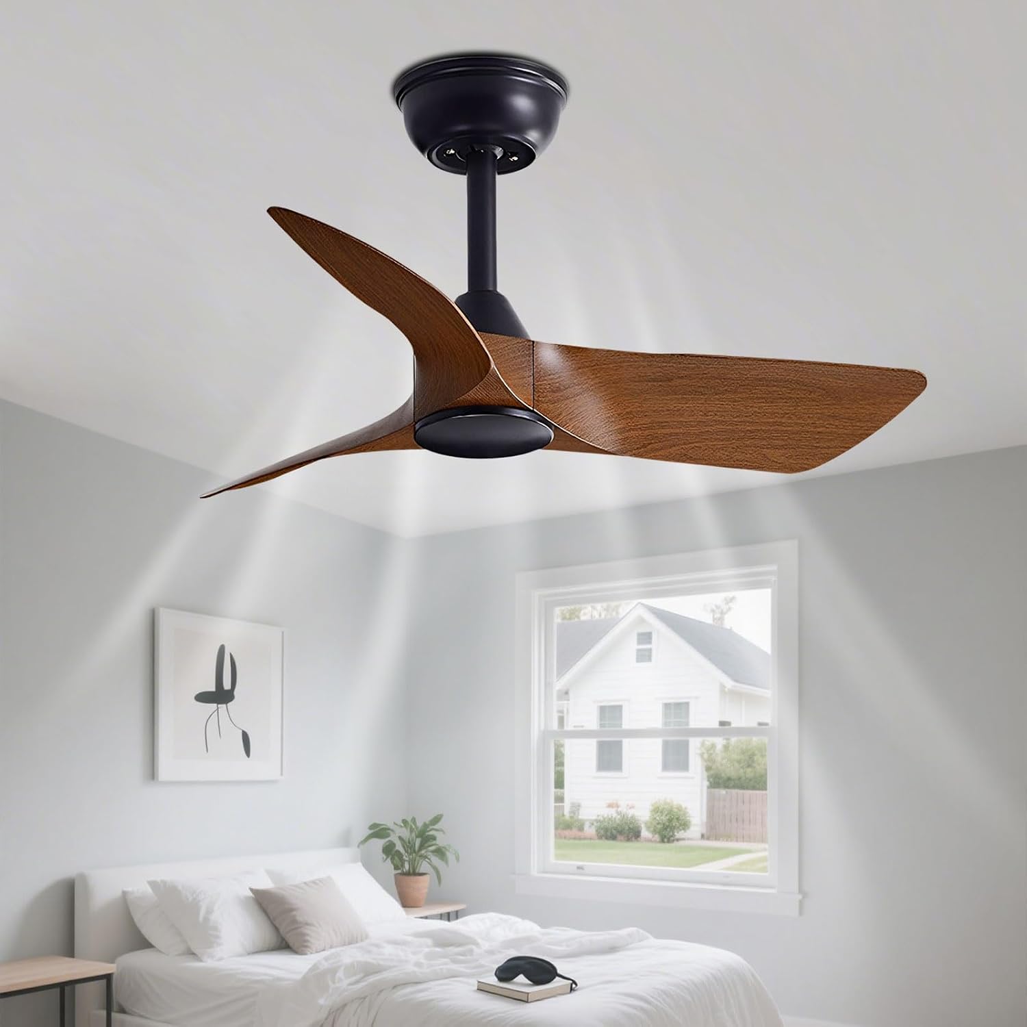 30 Inch Quiet Small Ceiling Fan No Light with Remote, Brown Black | 30 inch ceiling fan without light. Remote 6 speeds, reversible DC motor and timer for bedroom, kitchen, porch, covered patio