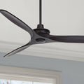 Casa Vieja 52' Windspun Modern Indoor 3 Ceiling Fan with Remote Control Matte Black Solid Wood for Living Room Kitchen House Bedroom Family Dining Home Office