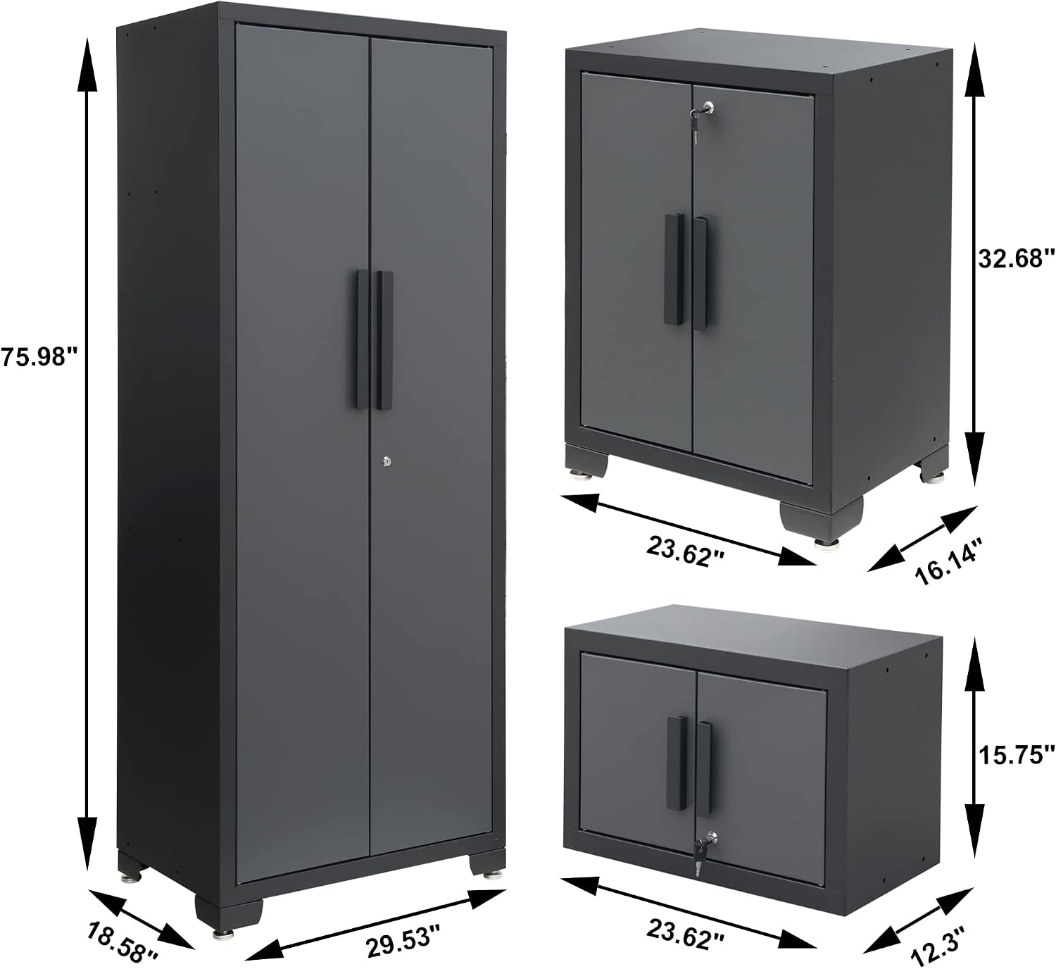 Torin Garage Storage System Heavy Duty 12Pcs Metal Organization Workbench，Wall, 4-Drawers Rolling Cabinet, Black/Grey
