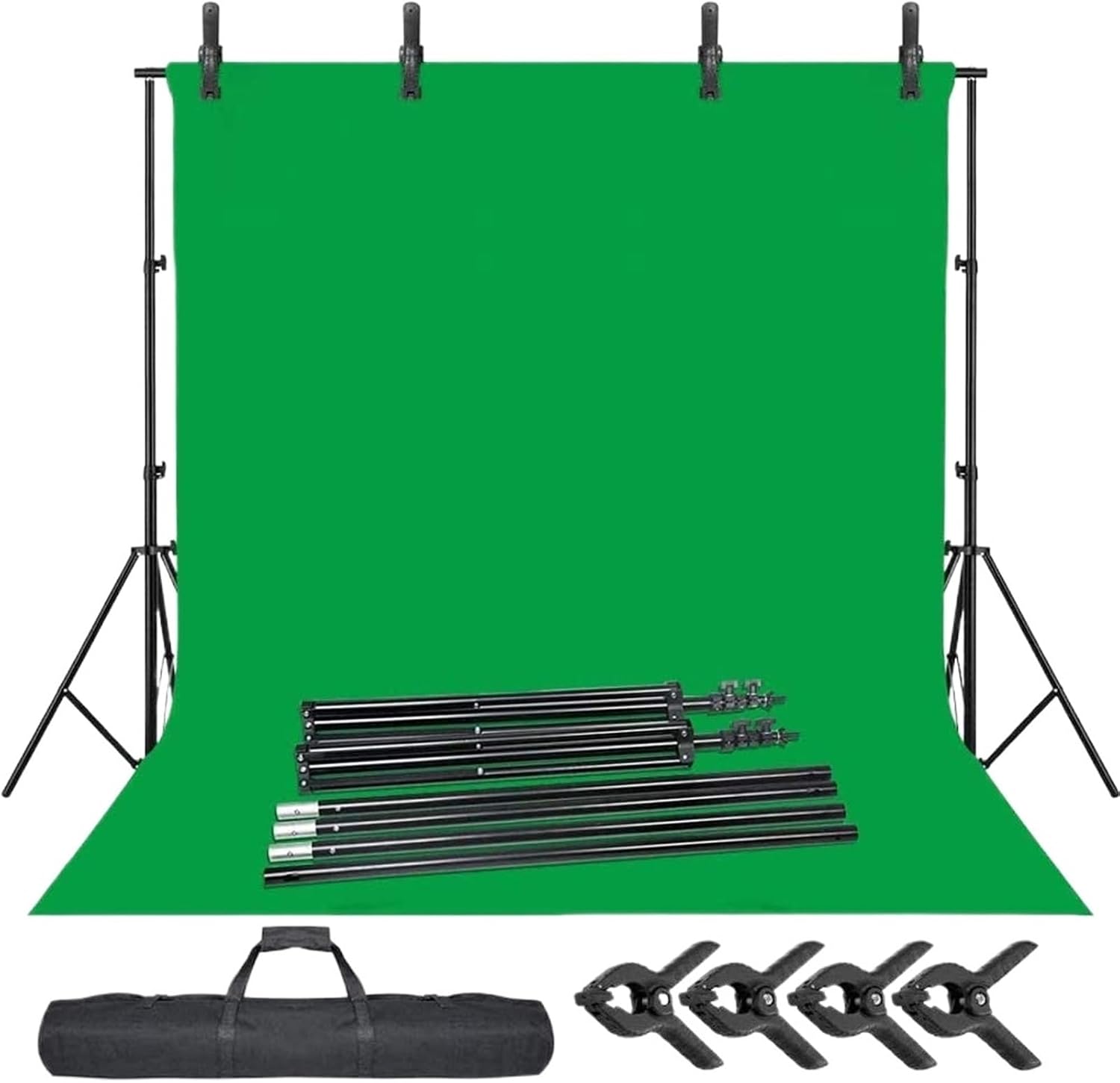 Green Screen Backdrop Stand Kit 6.5x10ft Background Support System with 6.5x10ft Backdrop with Clamps for Photoshoot Video Studio Party