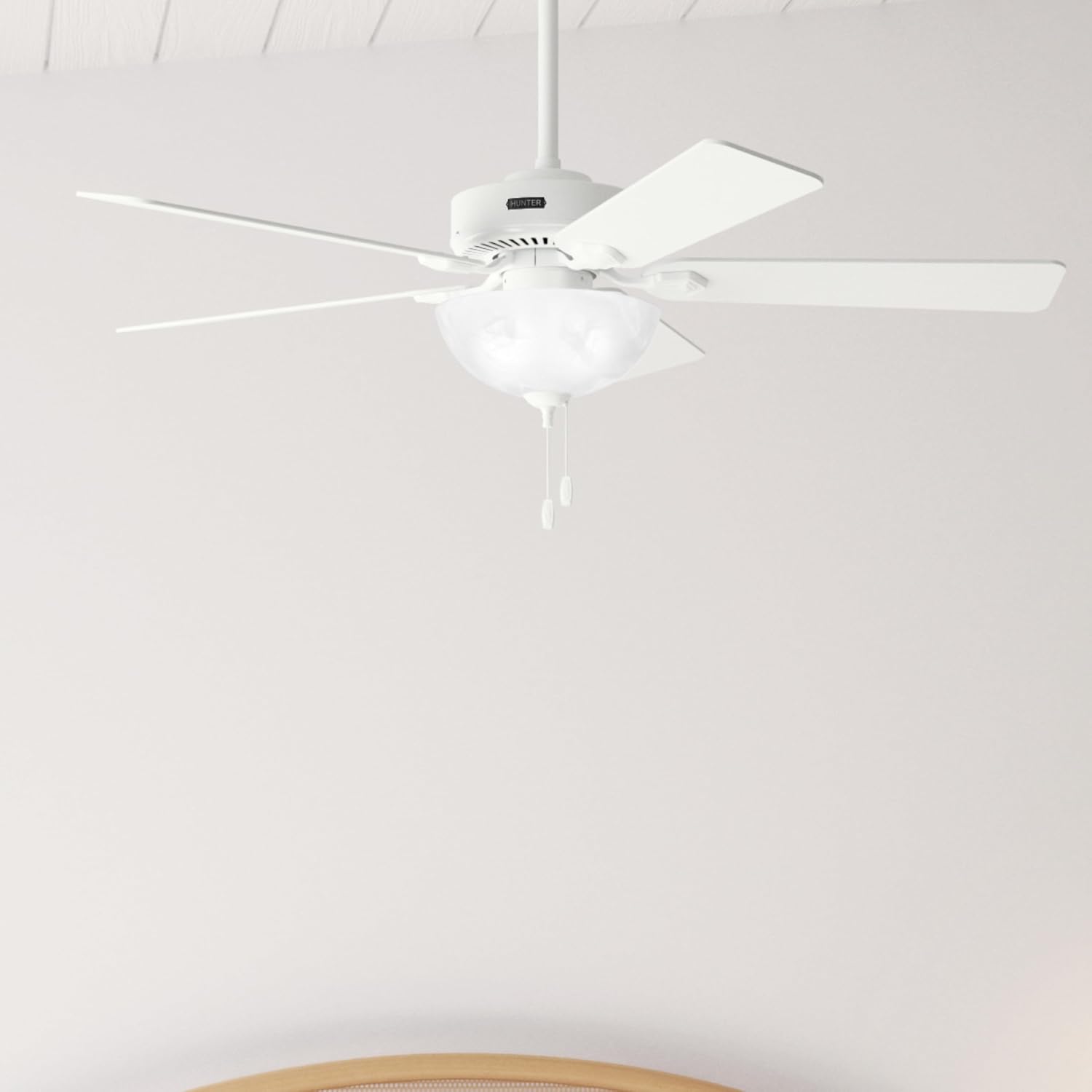 Hunter Fan 52 inch Indoor Ceiling Fan with Lights and Pull Chain, White Ceiling Fan for Bedroom, Living Room, Office, Kitchen (Renewed)