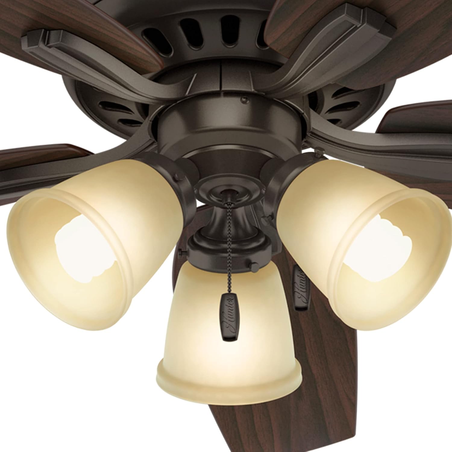 Hunter 52 inch Indoor Ceiling Fan with LED Lights - Bronze Ceiling Fan with Pull Chain, For Bedroom or Living Room, Standard Mount, No Remote, 5 Blades, Includes Bulbs - Newsome 53317, Premier Bronze