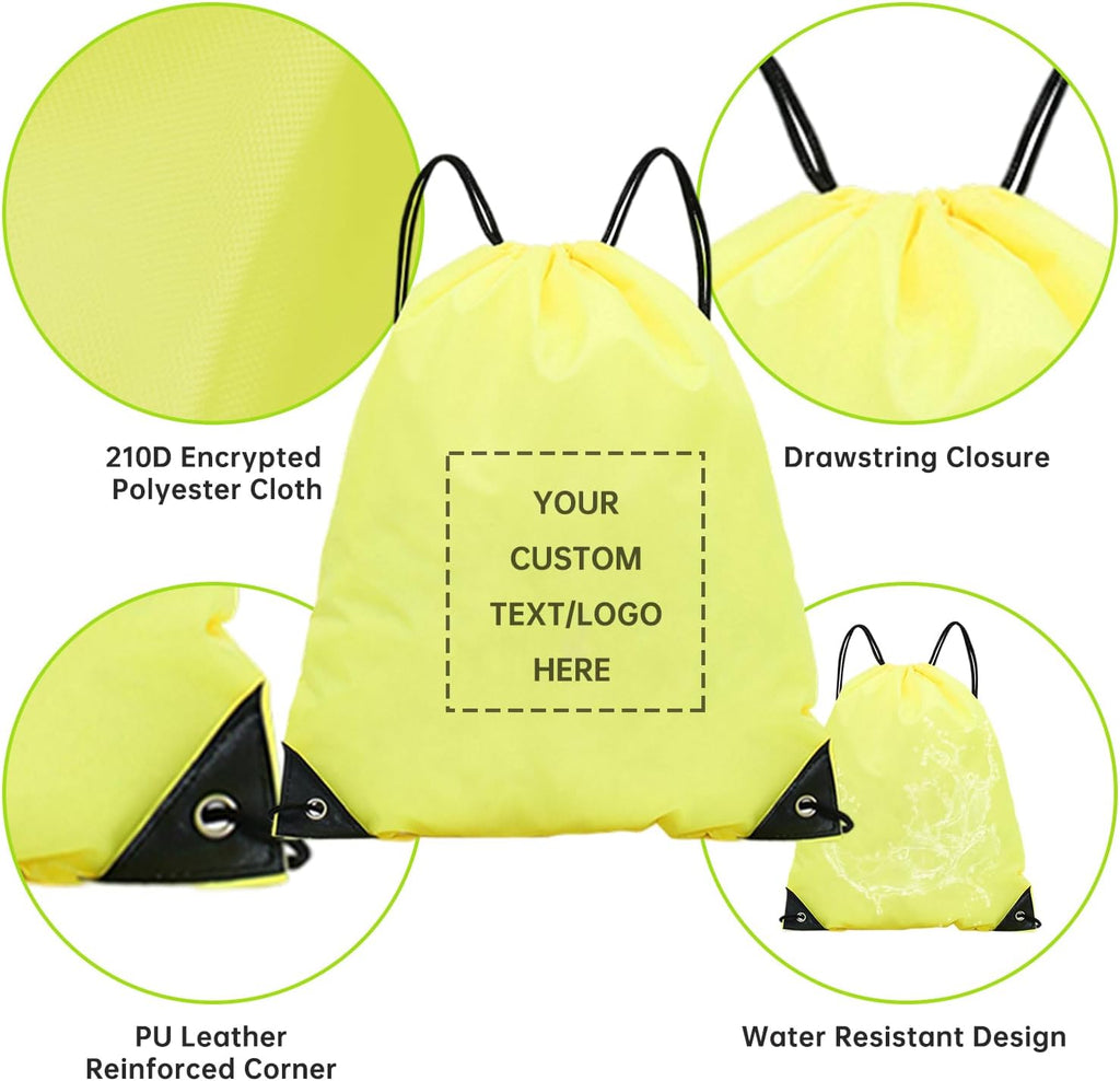 pack of 100 Custom Bags With Your Logo,customized backpack,promotional items,Drawstring Backpacks,Great for Everyday Use (Custom Yellow)