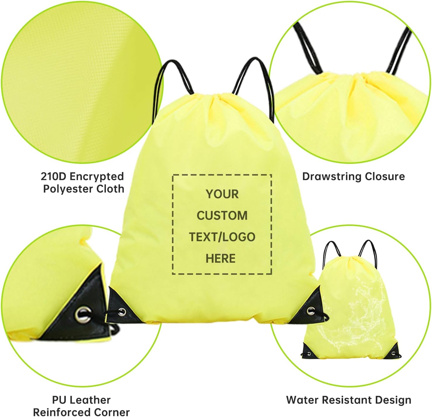 pack of 100 Custom Bags With Your Logo,customized backpack,promotional items,Drawstring Backpacks,Great for Everyday Use (Custom Yellow)