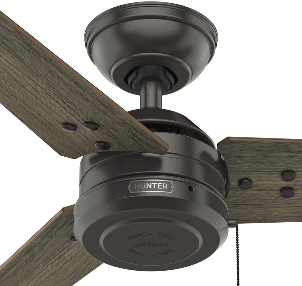 Hunter Fan 44 inch Contemporary Fresh White Outdoor Ceiling Fan with Pull Chain for Patio, Living Room, Bedroom, Office, Kitchen (Renewed) (Noble Bronze)