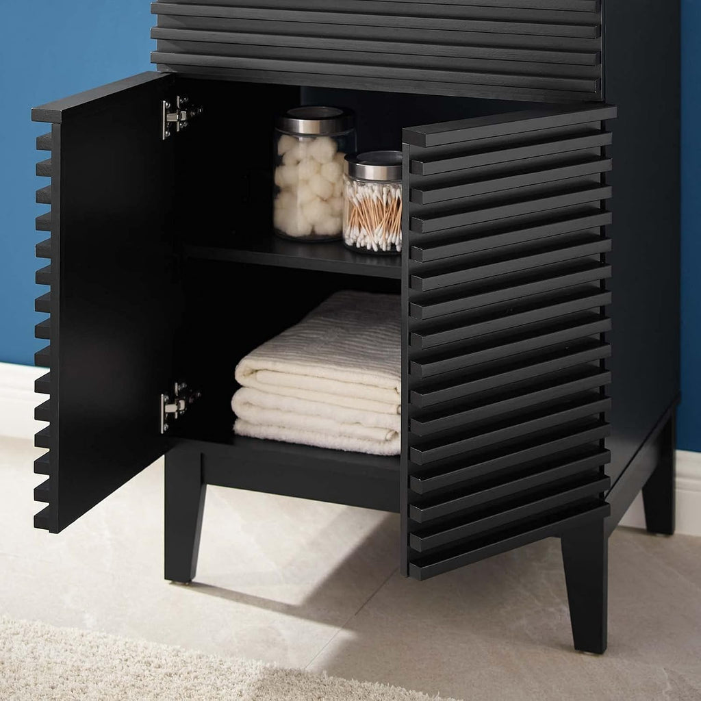 Sink Vanity Cabinet, Wood, Black White, Modern Contemporary, Hotel Bedroom Bathroom Master Suite