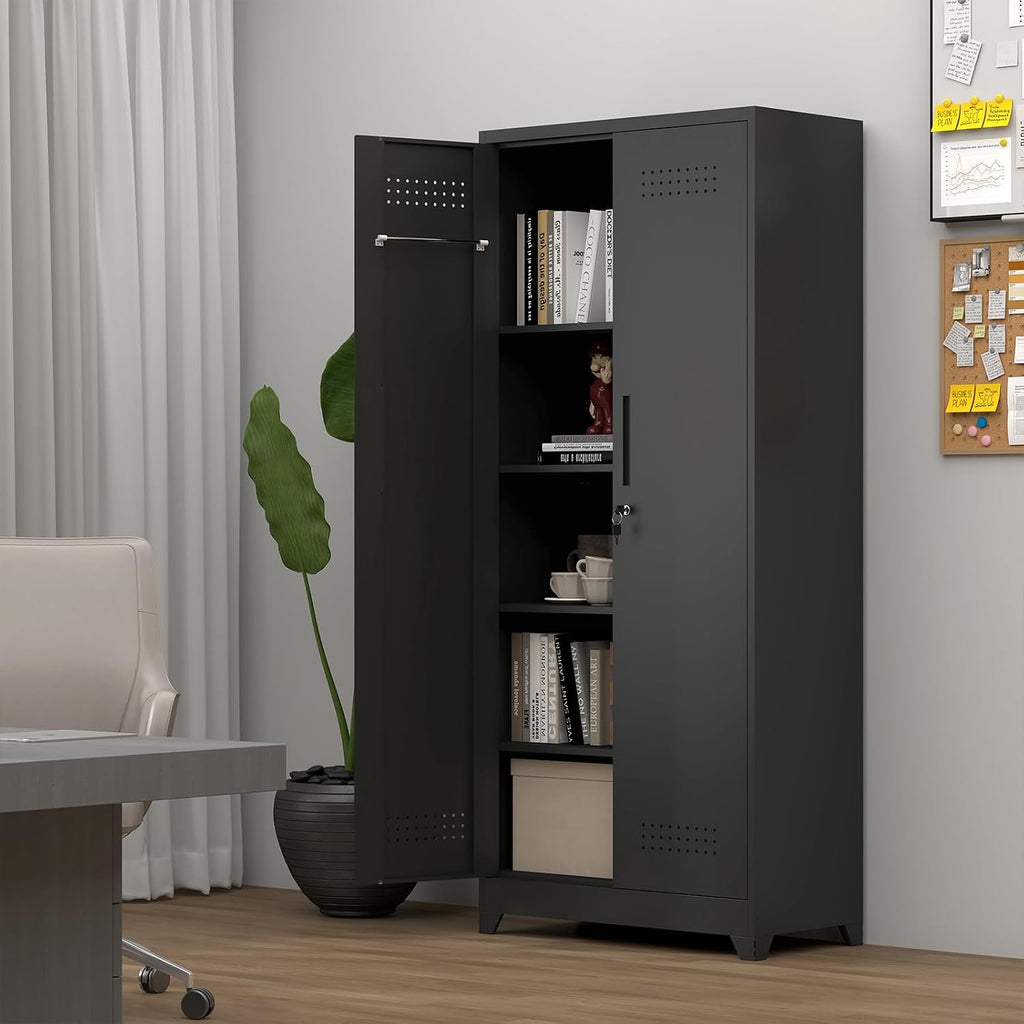 Metal Locking Cabinet, 72.8' Tall Storage Cabinet for Broom, Garage Storage Cabinet with Doors and Shelves, Heavy Duty Tool Cabinet for Home Office, School, Basement,Gym