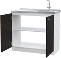 DEPOT E-SHOP Salento Freestanding Sink with Double Door Cabinet and Two Shelves, 35.4' H, White/Black, Kitchen