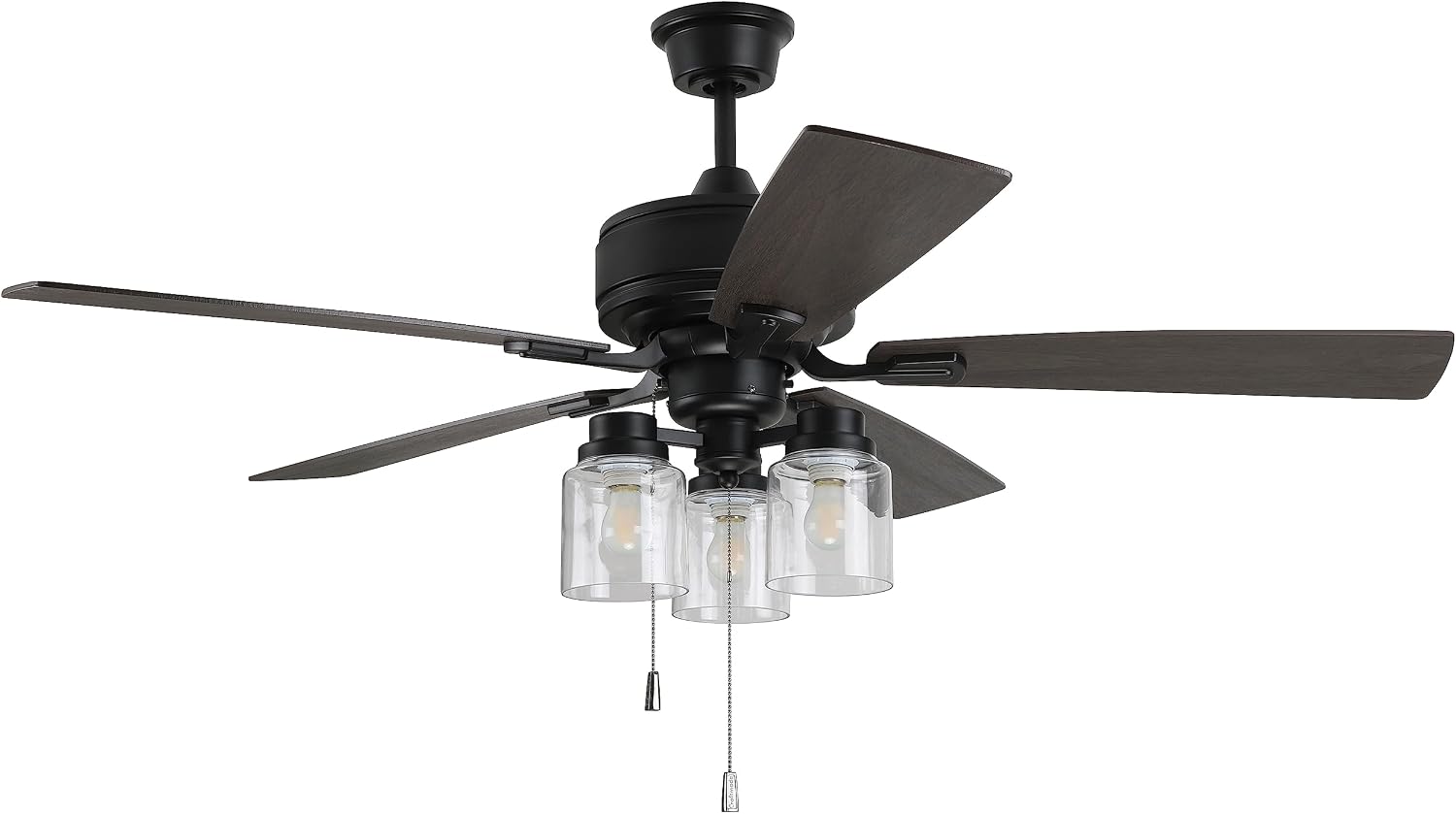 Craftmade Lighting KTE52FB5 Kate - 52 Inch 5 Blade Ceiling Fan with Light Kit, Flat Black Finish with Black Walnut/Grey Walnut Blade Finish with Clear Glass
