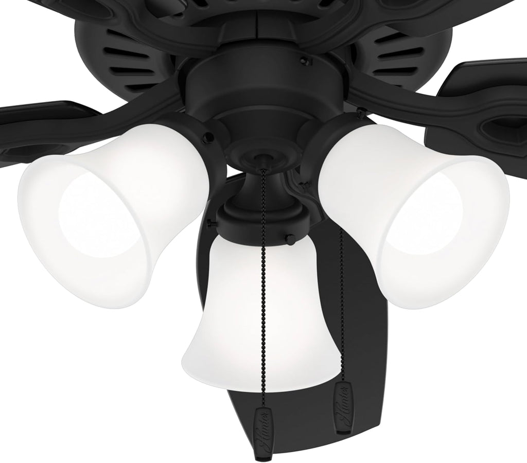 Hunter Fan 52 Inch Matte Black Indoor Ceiling fan with LED Light and Pull Chain for Bedroom, Living Room, Office, Basement, Kitchen, Dining Room (Renewed)