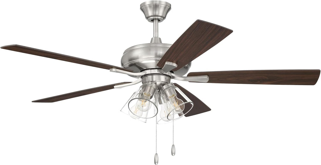 Craftmade 52' Eos 4 Light Ceiling Fan in Brushed Polished Nickel Finish with Reversible Driftwood/Walnut Blades