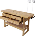 60In Rubber Wood Workbench with 4 Drawers Durable Clamps for Garage Workshop Heavy-Duty Clamping Force Durable Workbench for Home Use Easy Assembly