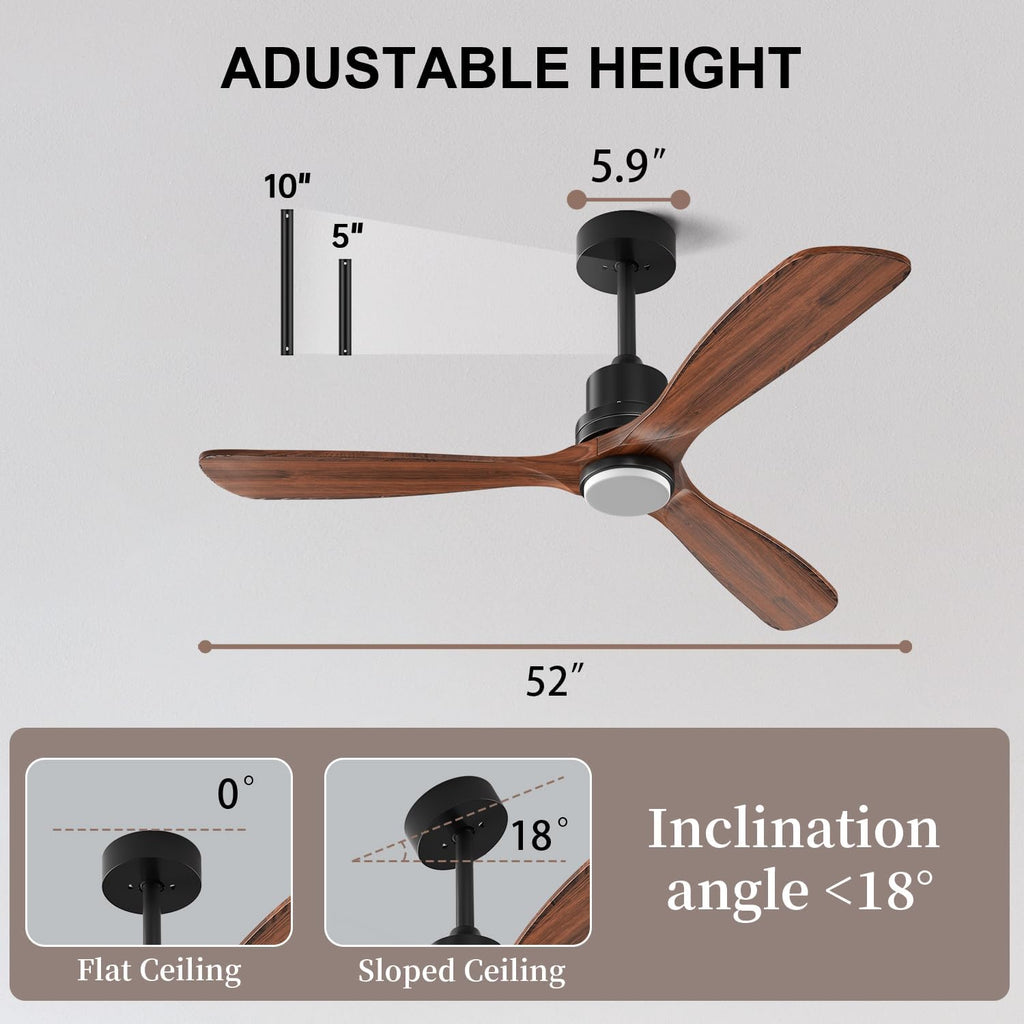 Obabala Ceiling Fans with Lights 52IN Outdoor Ceiling Fan with Remote Control Wood Modern Ceiling Fans with Light for Patios Noiseless Reversible DC Motor