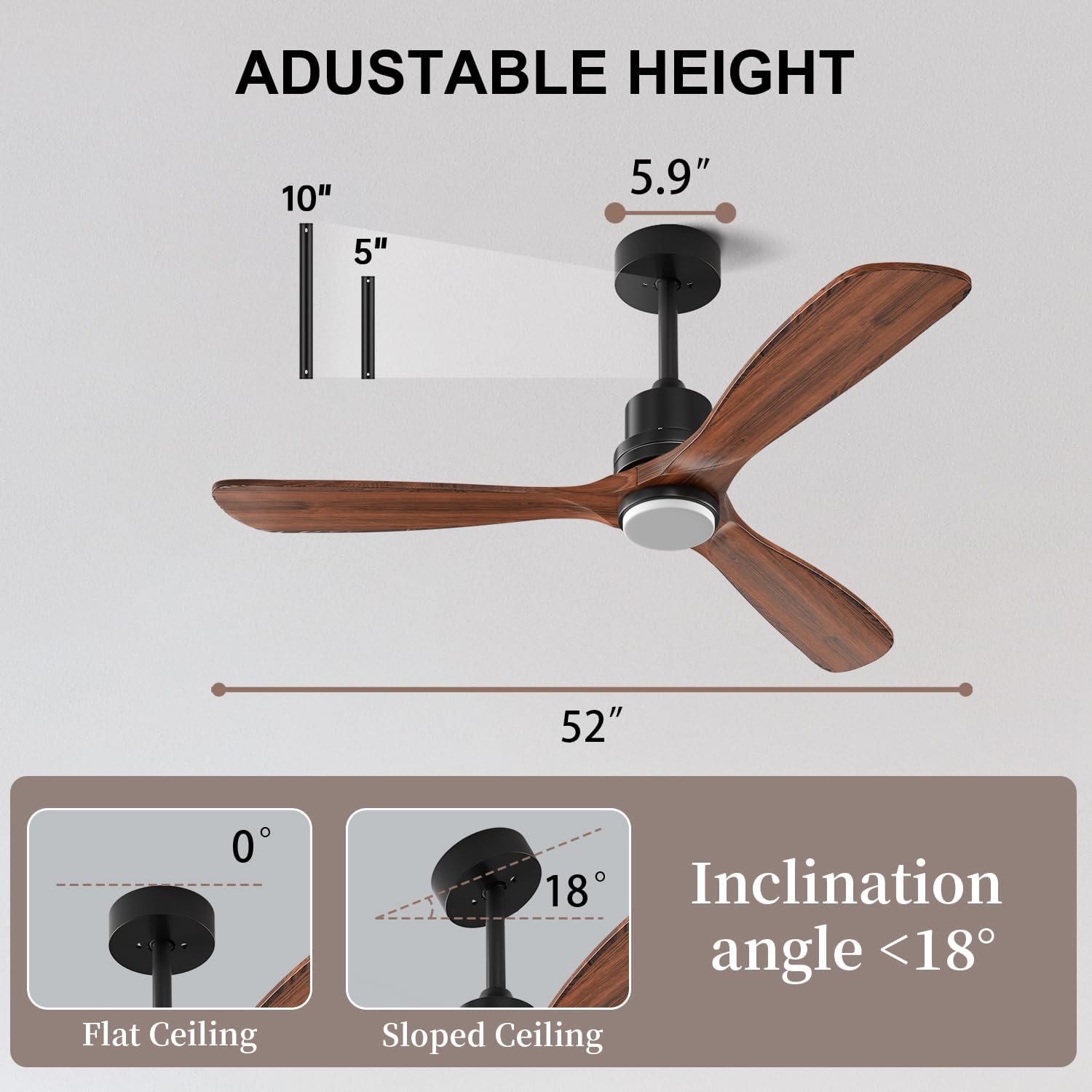 Obabala Ceiling Fans with Lights 52IN Outdoor Ceiling Fan with Remote Control Wood Modern Ceiling Fans with Light for Patios Noiseless Reversible DC Motor