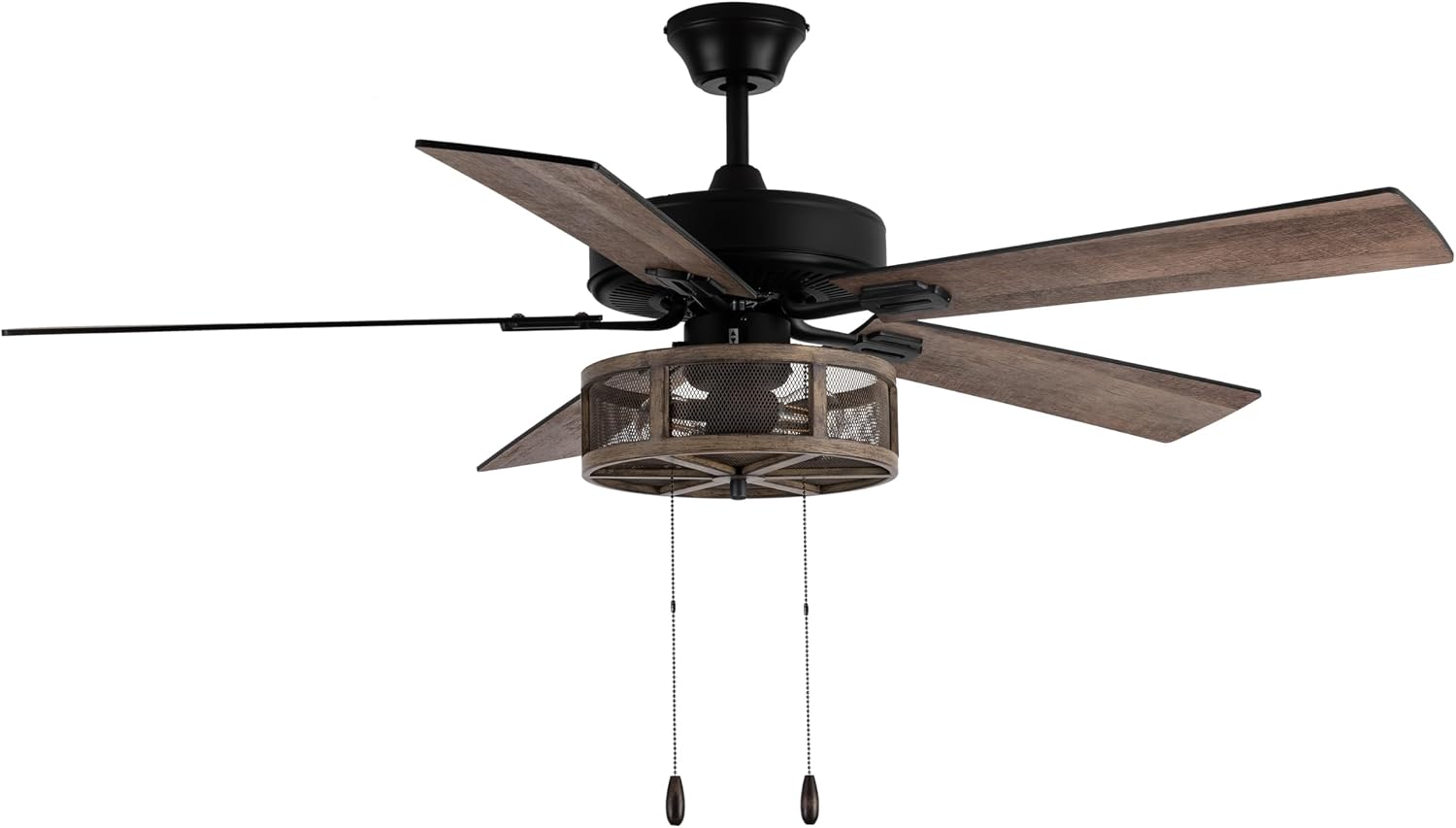 RIVER OF GOODS 52 Inch LED Modern Farmhouse Ceiling Fan with Light - Rustic Ceiling Fans with Lights - Elegant Industrial Fan with Mesh Metal Caged Shade - Brown