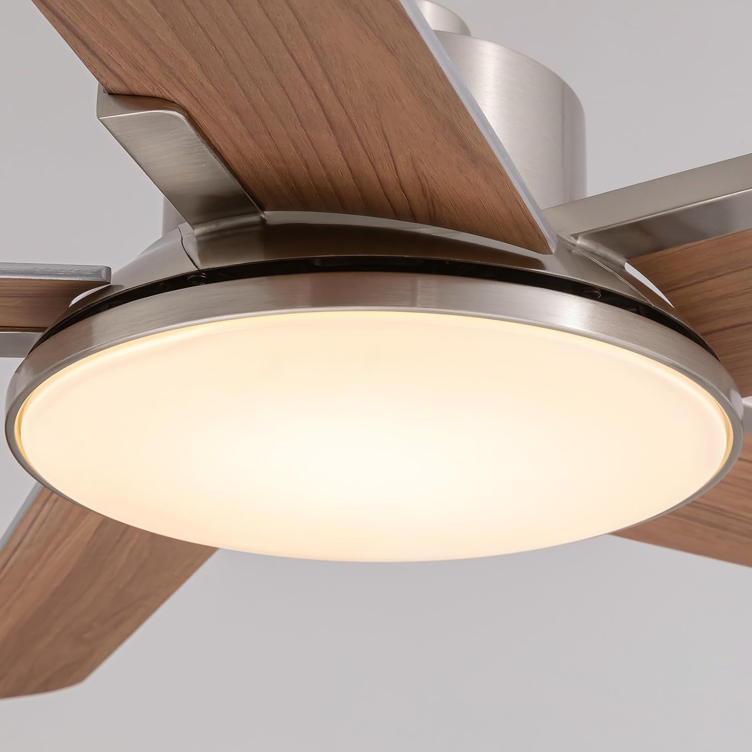 Ceiling Fans with Lights and Remote Control, 52 Inch Modern Ceiling Fan with 3CCT Dimmable LED, 6 Speeds, Quiet Reversible DC Motor, Timer, Nickel Ceiling Fan for Living Room, Kitchen, Outdoor Patio
