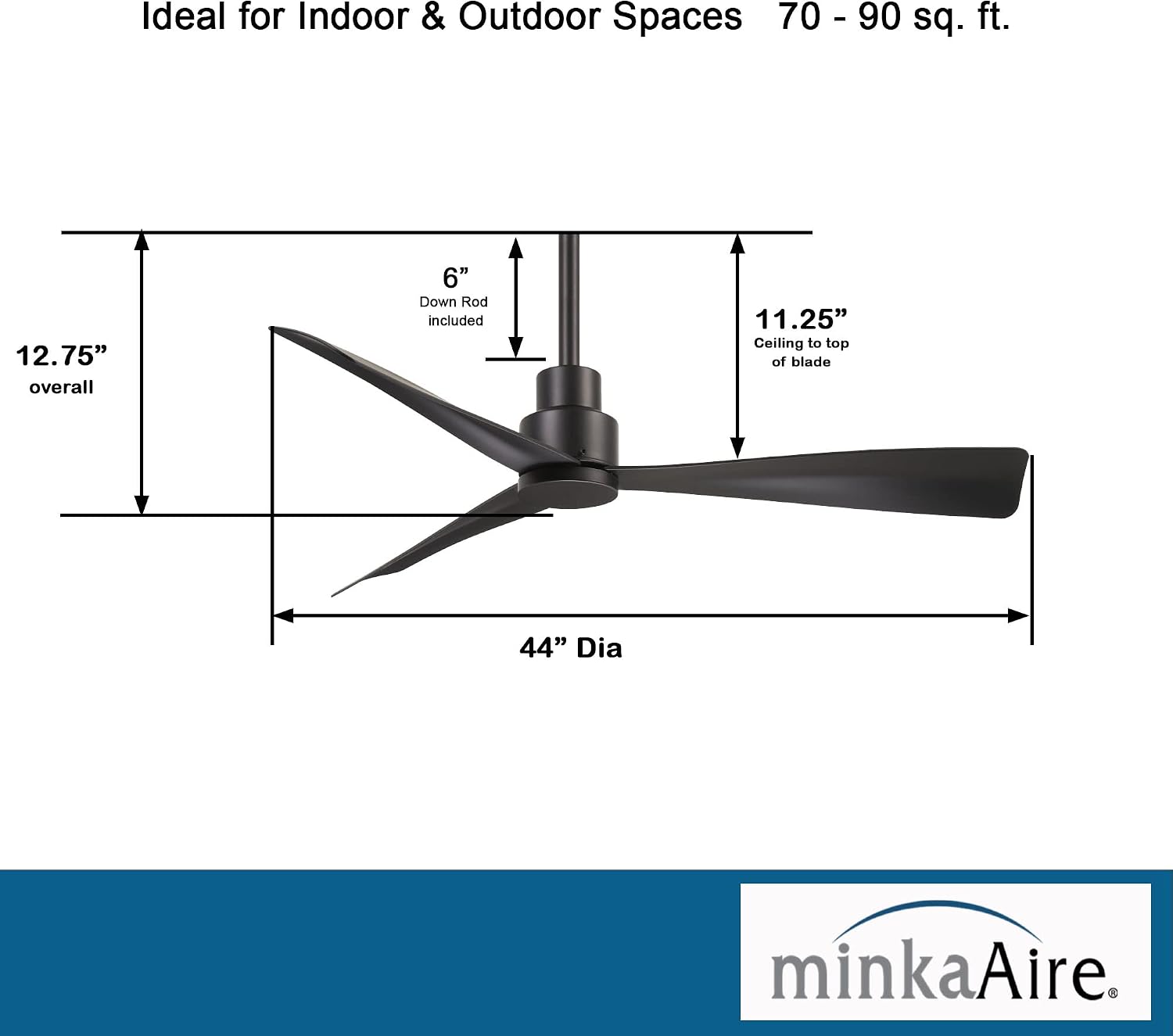 MINKA-AIRE F786-CL Simple 44 Inch Outdoor 3 Blade Ceiling Fan with DC Motor, Coal
