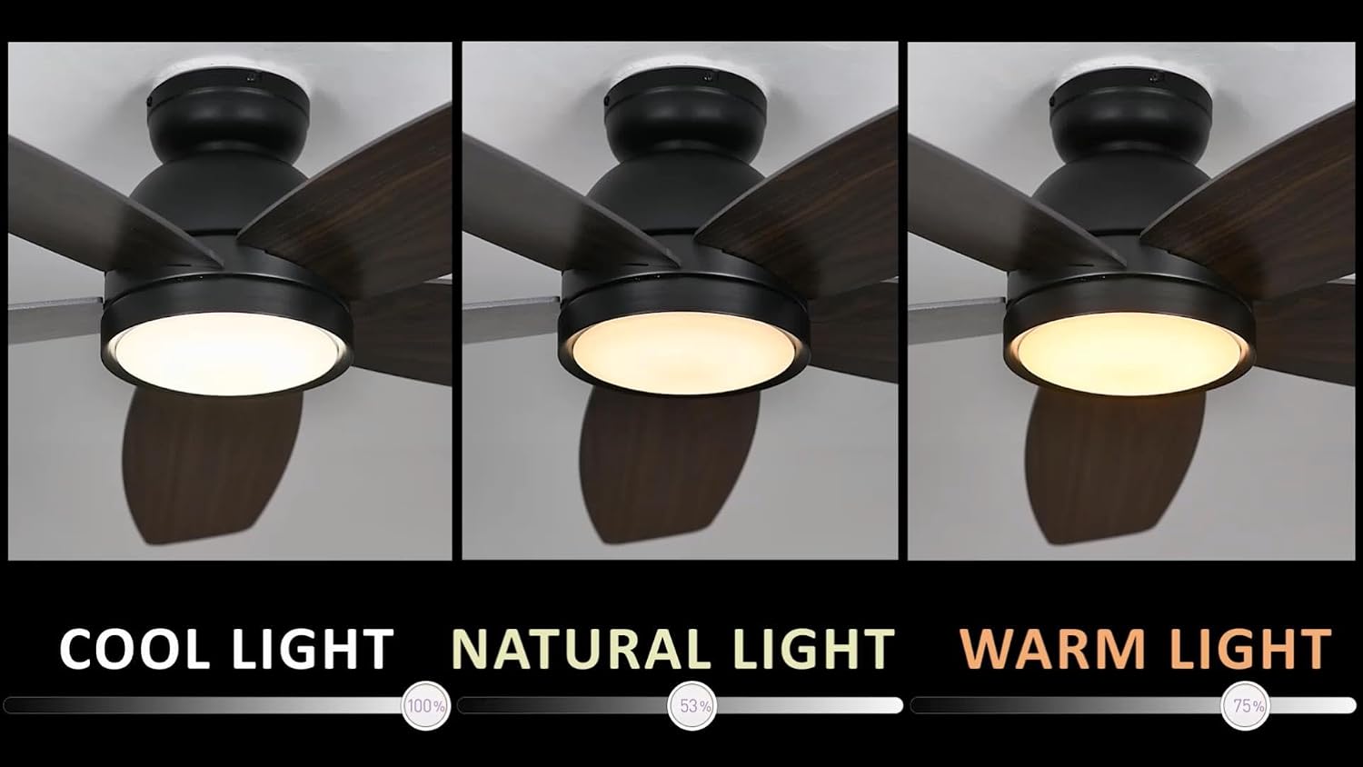 Carro 52' Ceiling Fan with Light Flush Mount, DC 10 Speeds Silent with Remote, 3 Light Colors Dimmable LED Ceiling Fan for Living Room, Bedroom, Dark Walnut