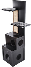 New Age Pet ECOFLEX Kitty Climber Cat Tree with 2 Cubes, 2 Shelves, Sisal Scratch Pad, 60' Tall, Moisture and Odor Resistant Indoor Cat Furniture, Espresso Black