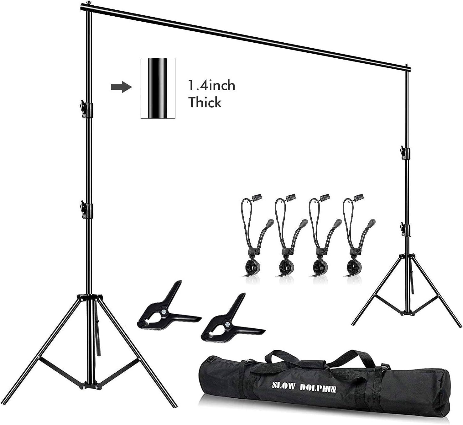 SLOW DOLPHIN Photography Background Support 12ft x 10ft Heavy Duty Adjustable Backdrop Stand Kit with Photography Muslin Backdrop Clips ，Spring Clamps，Carry Bag for Photo Video Studio