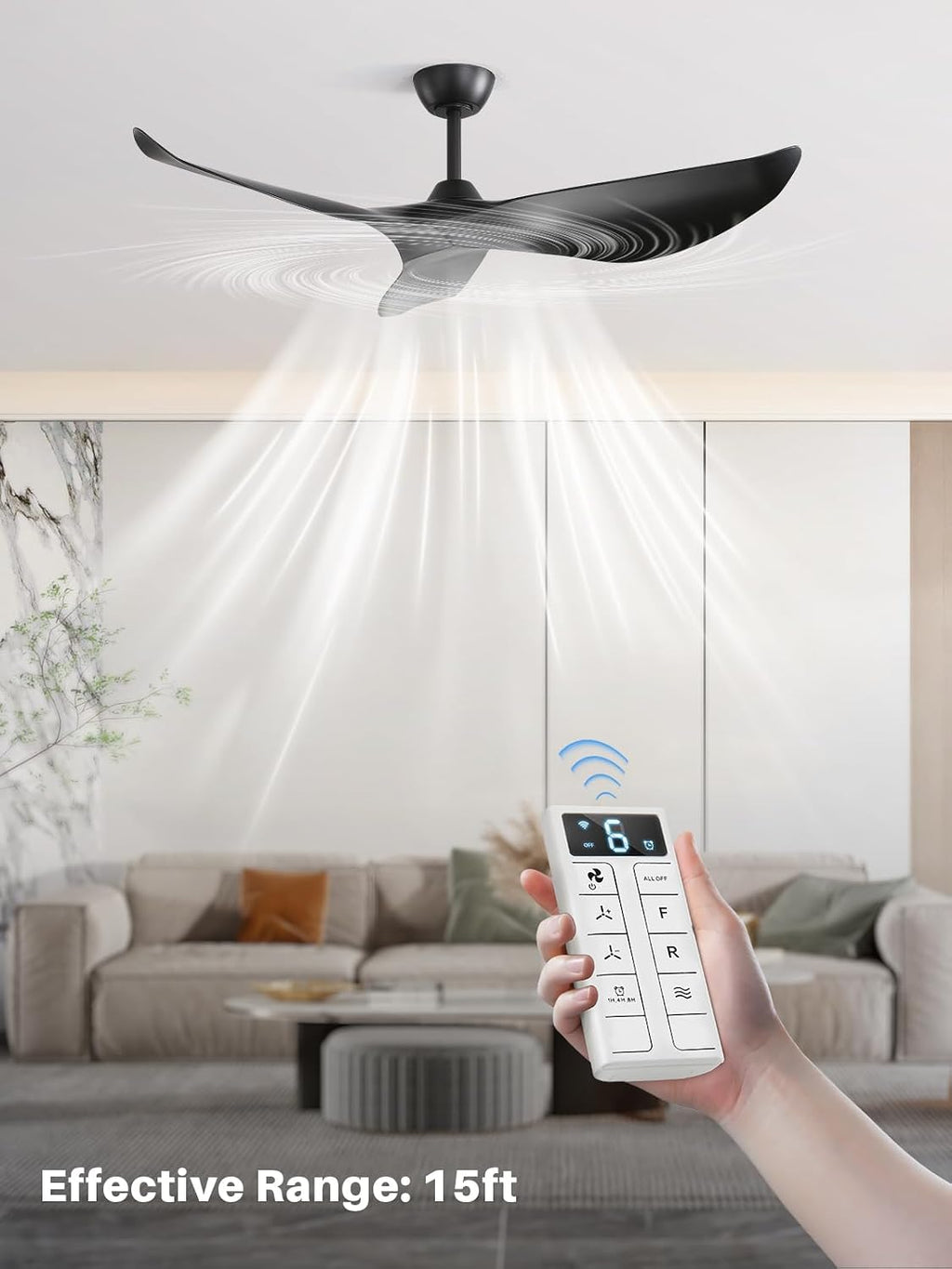 Sofucor 52 Inch Smart Ceiling Fan No Light, Modern Black Ceiling Fan with Remote Control, Reversible DC Motor, 6-Speed Noiseless Indoor Ceiling Fan for Bedroom Living Room Covered Patio Porch