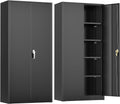 Crownland 72' Lockable Metal Storage Cabinet, Garage Storage Cabinets, High Office Cabinet with Adjustable Shelves for Home Office, Pantry,Garage, File(Balck)