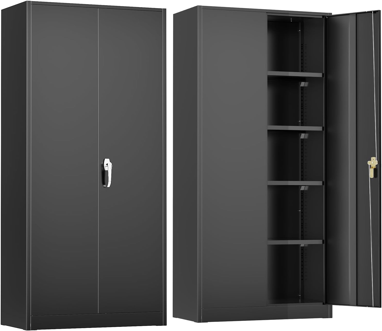 Crownland 72' Lockable Metal Storage Cabinet, Garage Storage Cabinets, High Office Cabinet with Adjustable Shelves for Home Office, Pantry,Garage, File(Balck)