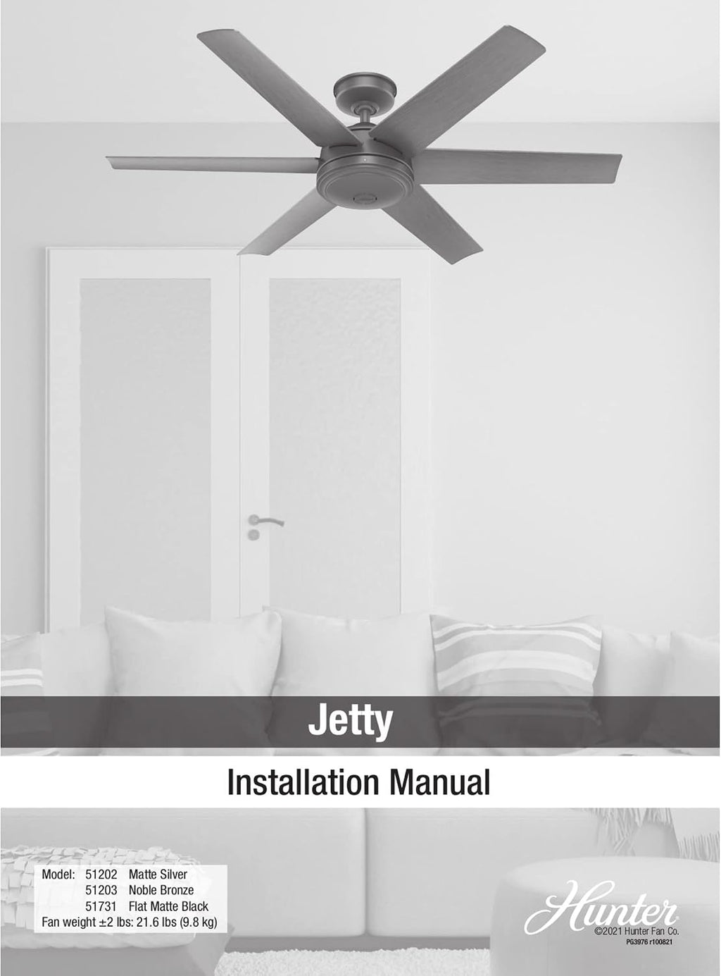 Hunter 52 inch Jetty Matte Black Wet Rated Ceiling Fan and Wall Control