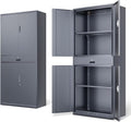 DNA Motoring 71'' Metal Storage Cabinet, Locking Tool Cabinet with 1 Drawer and Adjustable Shelves, Lockable Heavy Duty Metal Locker for Garage,Office,Home,Gym, Gray, TOOLS-00629-GY-GY-A